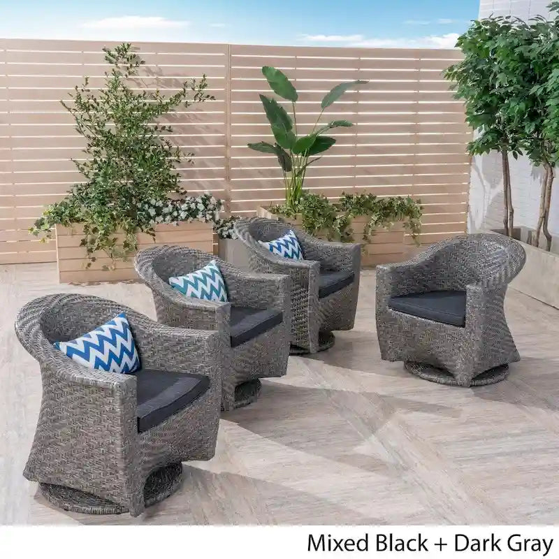 Larchmont Outdoor Wicker Swivel Chairs with Cushions (Set of 4) by Christopher Knight Home