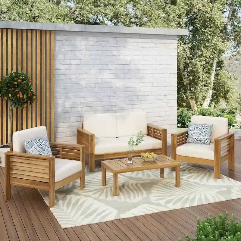 Louver Set da Esterno 4 Pezzi con Cuscini in Legno di Acacia di Christopher Knight Home