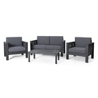 Louver Outdoor Acacia Wood Outdoor 4pc Chat Set with Cushions by Christopher Knight Home