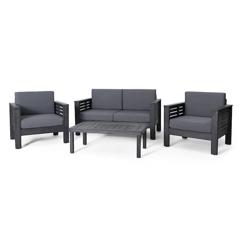 Louver Outdoor Acacia Wood Outdoor 4pc Chat Set with Cushions by Christopher Knight Home
