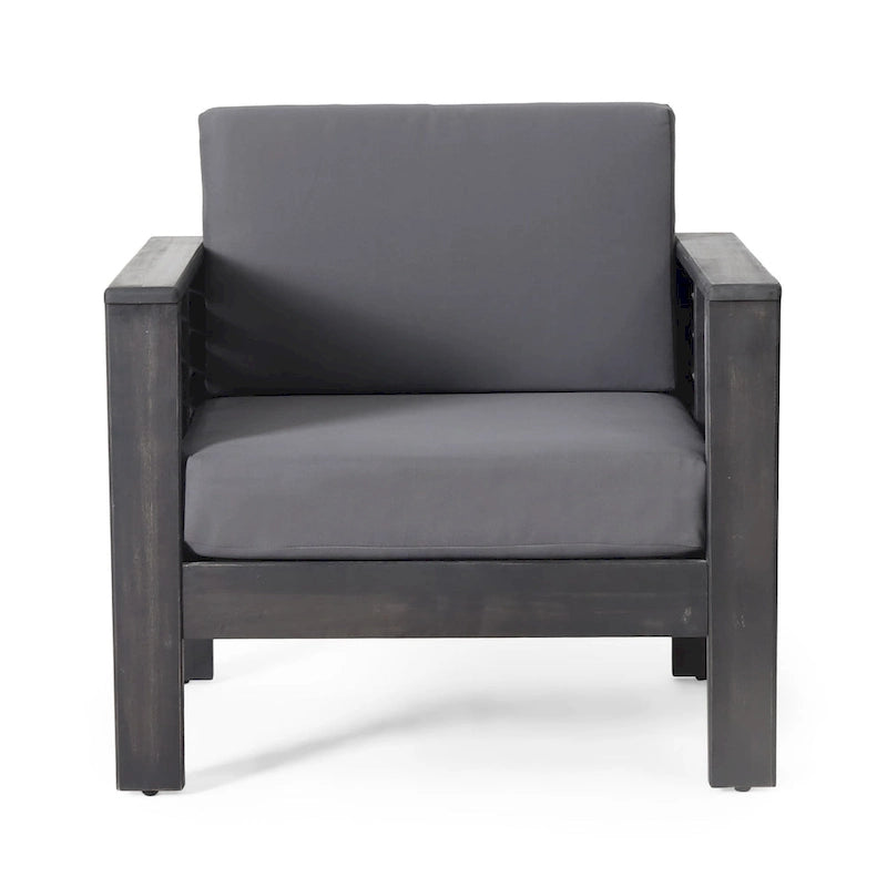 Louver Outdoor Acacia Wood Outdoor 4pc Chat Set with Cushions by Christopher Knight Home