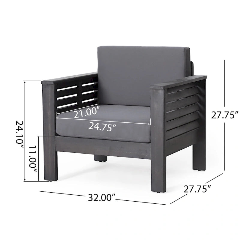 Louver Outdoor Acacia Wood Outdoor 4pc Chat Set with Cushions by Christopher Knight Home