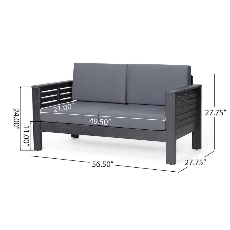 Louver Outdoor Acacia Wood Outdoor 4pc Chat Set with Cushions by Christopher Knight Home
