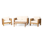 Louver Outdoor Acacia Wood Outdoor 4pc Chat Set with Cushions by Christopher Knight Home