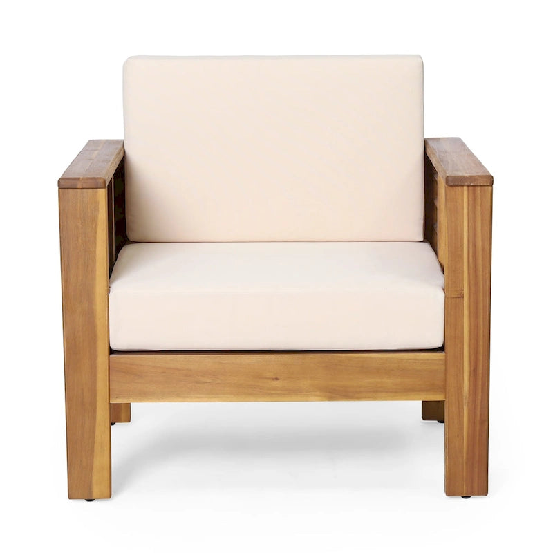 Louver Outdoor Acacia Wood Outdoor 4pc Chat Set with Cushions by Christopher Knight Home
