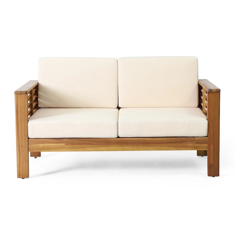 Louver Outdoor Acacia Wood Outdoor 4pc Chat Set with Cushions by Christopher Knight Home