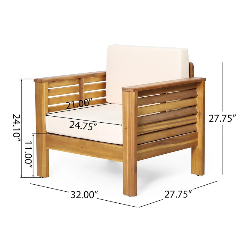 Louver Outdoor Acacia Wood Outdoor 4pc Chat Set with Cushions by Christopher Knight Home