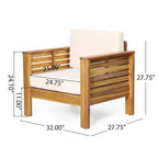 Louver Outdoor Acacia Wood Outdoor 4pc Chat Set with Cushions by Christopher Knight Home