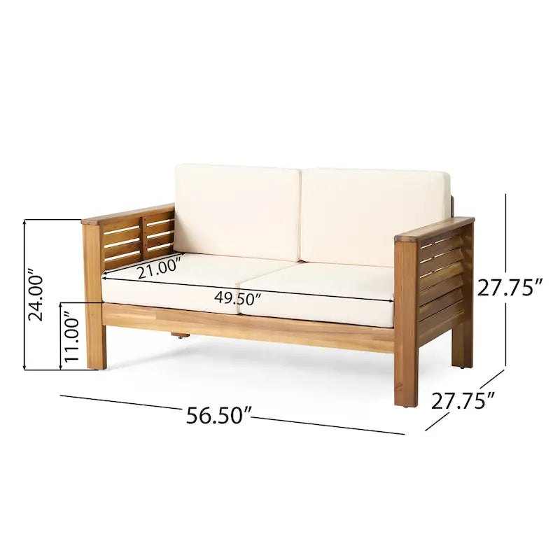 Louver Outdoor Acacia Wood Outdoor 4pc Chat Set with Cushions by Christopher Knight Home