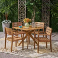 Stamford Outdoor 5 Piece Acacia Wood Dining Set wit X Base by Christopher Knight Home
