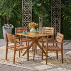 Stamford Outdoor 5 Piece Acacia Wood Dining Set wit X Base by Christopher Knight Home