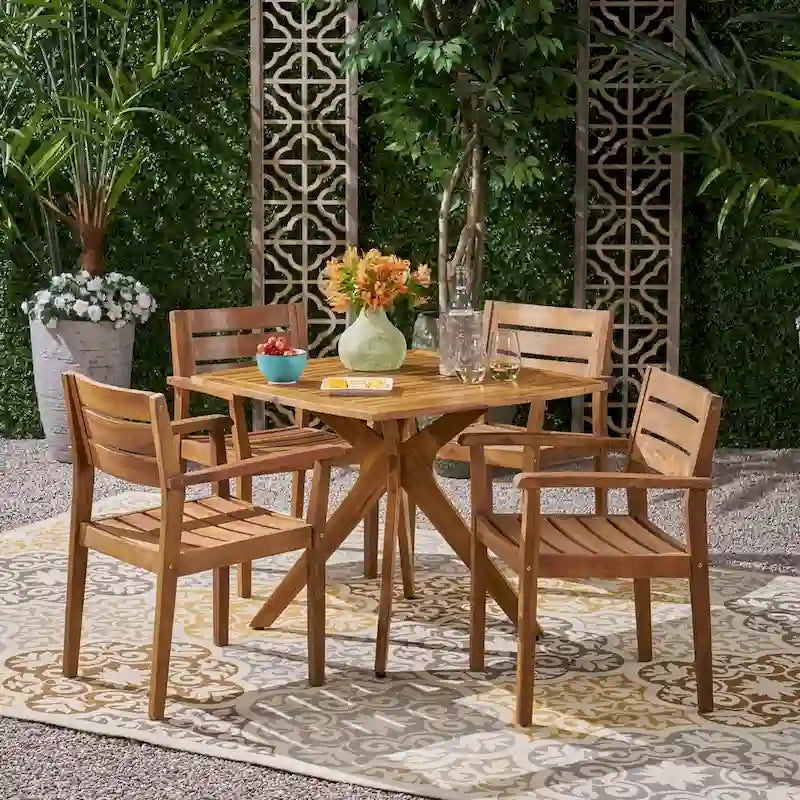 Stamford Outdoor 5 Piece Acacia Wood Dining Set wit X Base by Christopher Knight Home