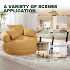 Boucle Upholstered Tufted Barrel Accent Living Room Chair With Toss Pillows