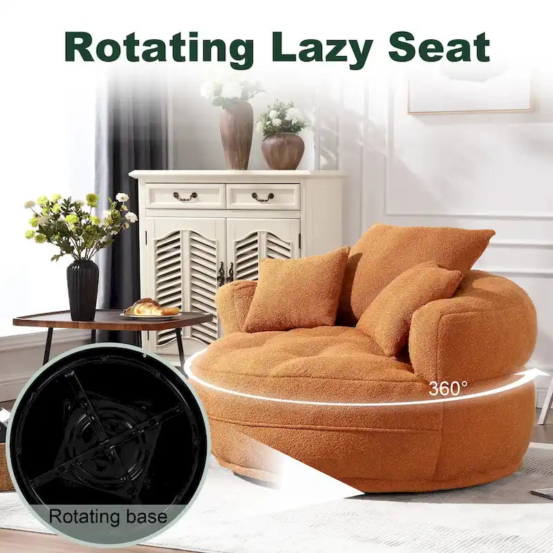 Boucle Upholstered Tufted Barrel Accent Living Room Chair With Toss Pillows