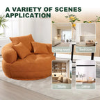 Boucle Upholstered Tufted Barrel Accent Living Room Chair With Toss Pillows