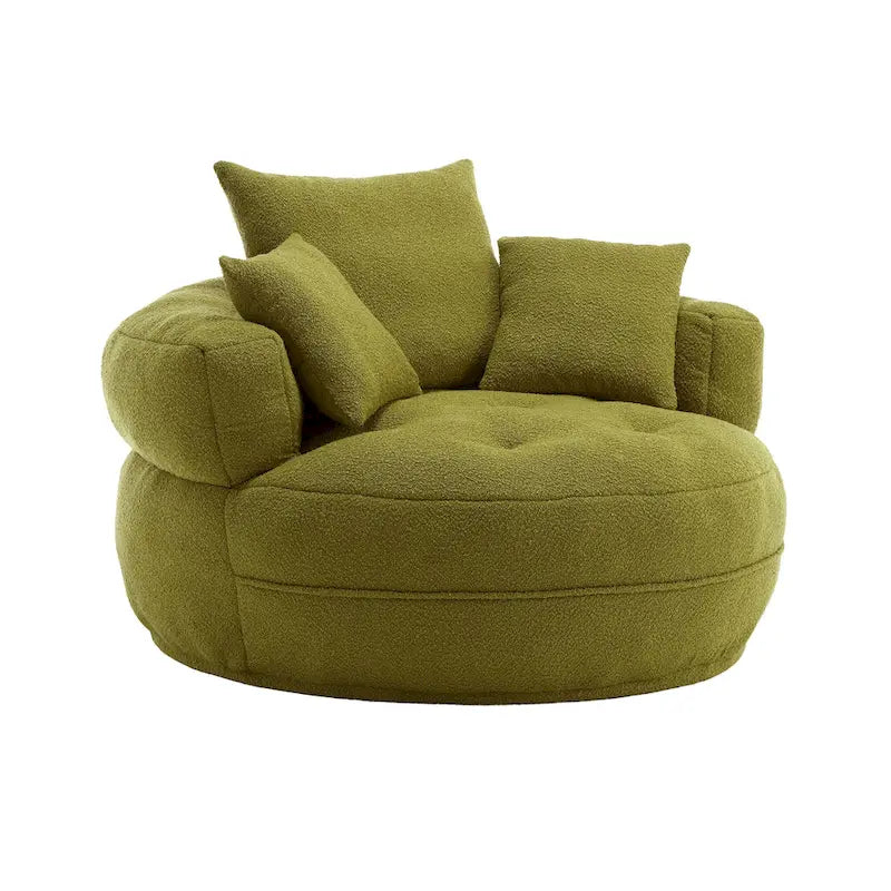 Boucle Upholstered Tufted Barrel Accent Living Room Chair With Toss Pillows