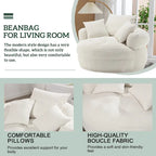 Boucle Upholstered Tufted Barrel Accent Living Room Chair With Toss Pillows