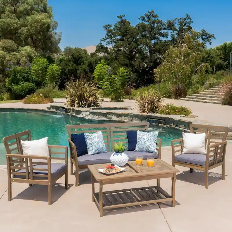 Set da conversazione da patio in legno di acacia a 4 pezzi Caydon di Christopher Knight Home