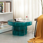 Modern Artistic Flower Glass Round Coffee Table Side Table