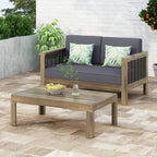 Linwood Acacia Wood and Wicker Outdoor Loveseat and Coffee Table Set with Cushions by Christopher Knight Home
