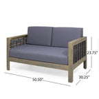Linwood Acacia Wood and Wicker Outdoor Loveseat and Coffee Table Set with Cushions by Christopher Knight Home