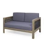 Linwood Acacia Wood and Wicker Outdoor Loveseat and Coffee Table Set with Cushions by Christopher Knight Home