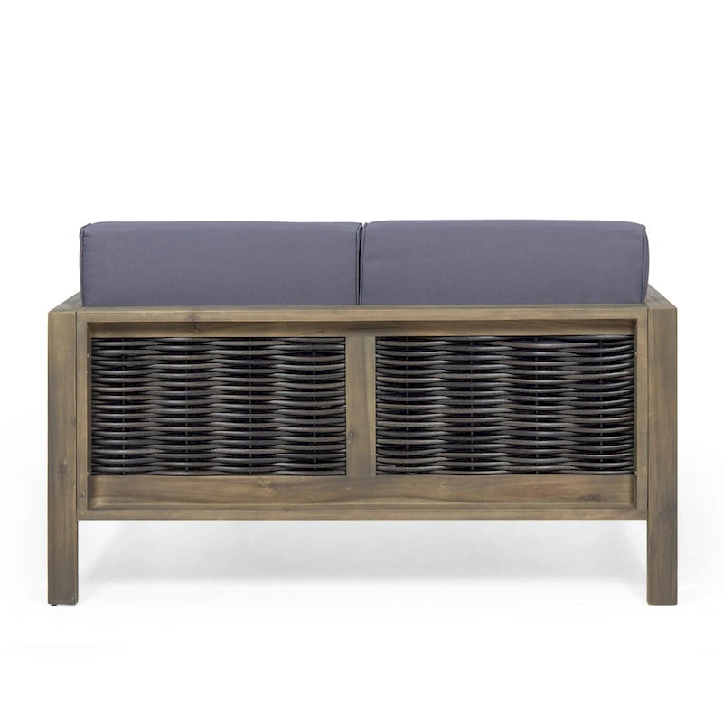 Linwood Acacia Wood and Wicker Outdoor Loveseat and Coffee Table Set with Cushions by Christopher Knight Home
