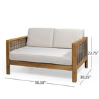 Linwood Acacia Wood and Wicker Outdoor Loveseat and Coffee Table Set with Cushions by Christopher Knight Home