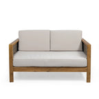 Linwood Acacia Wood and Wicker Outdoor Loveseat and Coffee Table Set with Cushions by Christopher Knight Home
