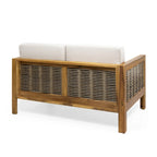 Linwood Acacia Wood and Wicker Outdoor Loveseat and Coffee Table Set with Cushions by Christopher Knight Home