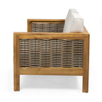 Linwood Acacia Wood and Wicker Outdoor Loveseat and Coffee Table Set with Cushions by Christopher Knight Home