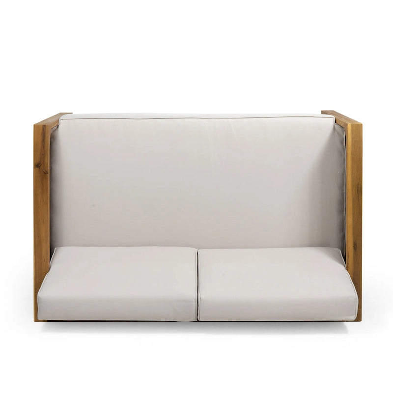 Linwood Acacia Wood and Wicker Outdoor Loveseat and Coffee Table Set with Cushions by Christopher Knight Home