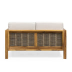 Linwood Acacia Wood and Wicker Outdoor Loveseat and Coffee Table Set with Cushions by Christopher Knight Home