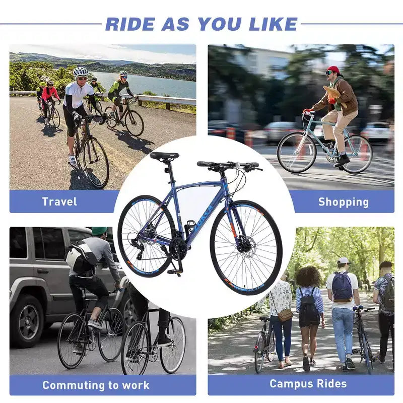 Road Bike With 24 Speeds Drivetrain, 700C Bike With Disc Brakes, Lightweight City Bike Aluminum Alloy Frame,Road Hybrid Bike
