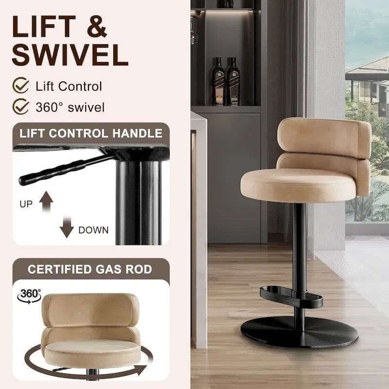 CAROCC Velvet Counter Bar stool with Height Adjustable and Swivel