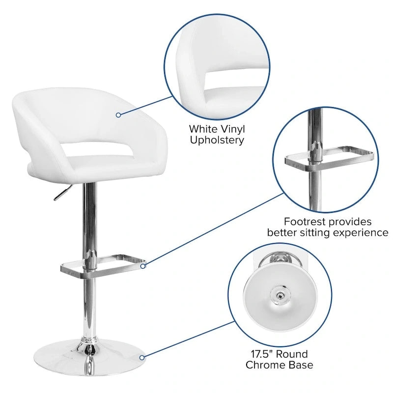 Modern Upholstered Adjustable-Height Barstool with Rounded Back