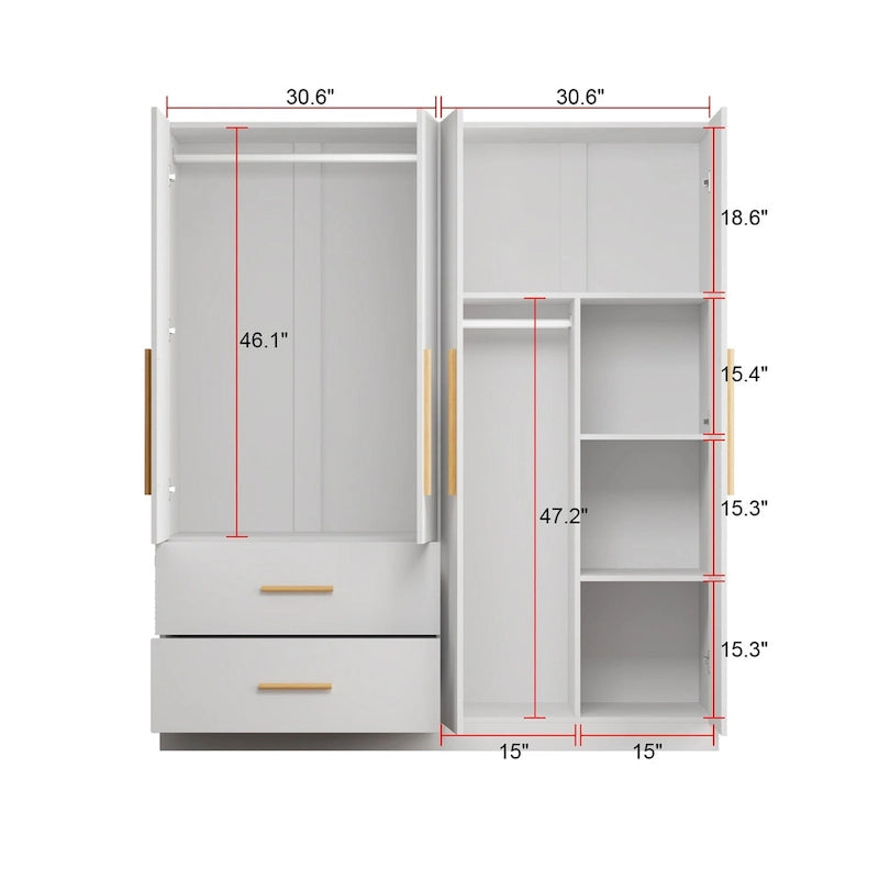 63 Wide Large Freestanding Armoire Wardrobe Cabinet with Drawers