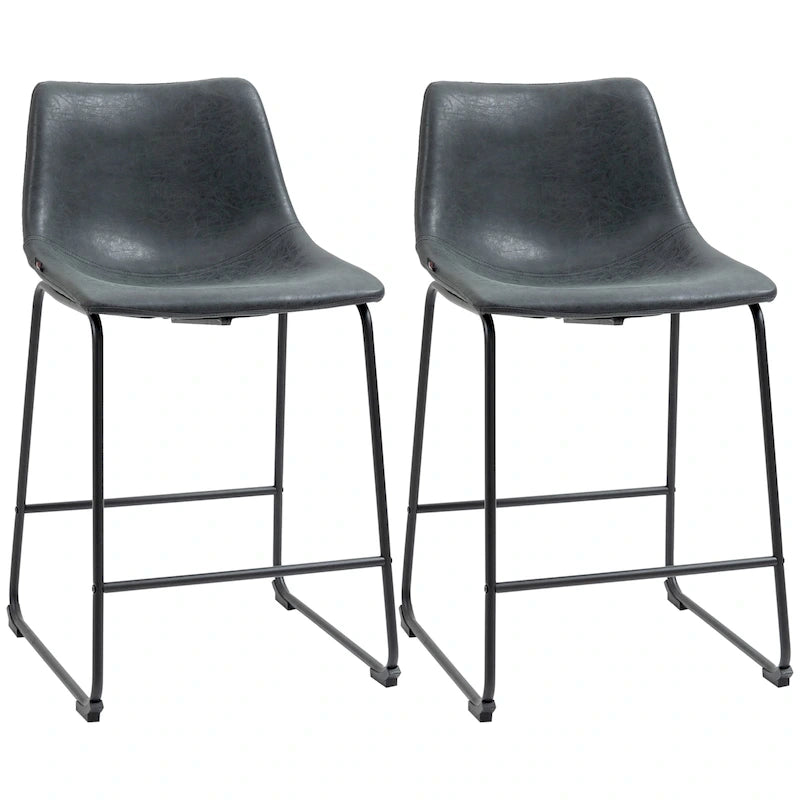 HOMCOM Counter Height Bar Stools Set of 2, Vintage PU Leather Barstools with Footrest for Dining Room, Home Bar, Kitchen