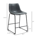 HOMCOM Counter Height Bar Stools Set of 2, Vintage PU Leather Barstools with Footrest for Dining Room, Home Bar, Kitchen
