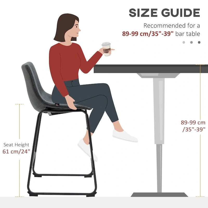 HOMCOM Counter Height Bar Stools Set of 2, Vintage PU Leather Barstools with Footrest for Dining Room, Home Bar, Kitchen