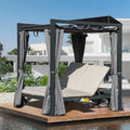 Patio Aluminum Retractable Canopy Bed with Cushion & Cup Holder