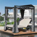Patio Aluminum Retractable Canopy Bed with Cushion & Cup Holder