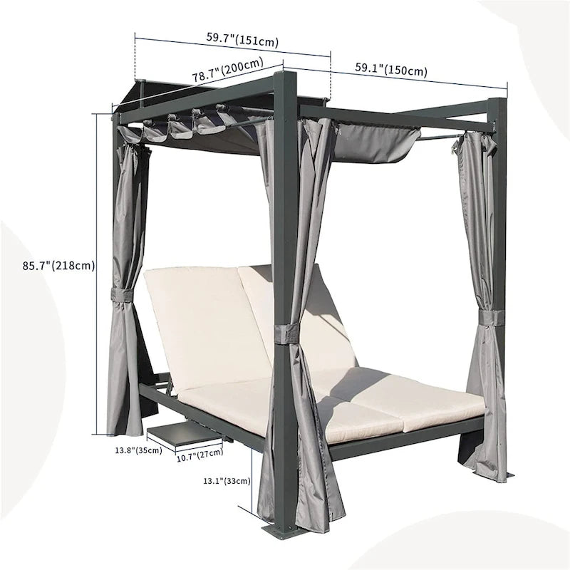 Patio Aluminum Retractable Canopy Bed with Cushion & Cup Holder