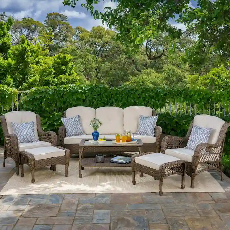 Rio Vista Sandstone Outdoor Wicker Patio Sofa Set (6-Piece)