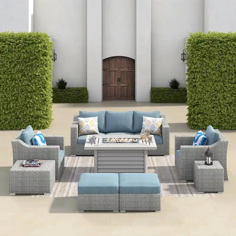 Corvus Martinka 10-pc. Wicker Patio Furniture Set w/ Rectangular Fire Pit