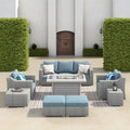 Corvus Martinka 10-pc. Wicker Patio Furniture Set w/ Rectangular Fire Pit