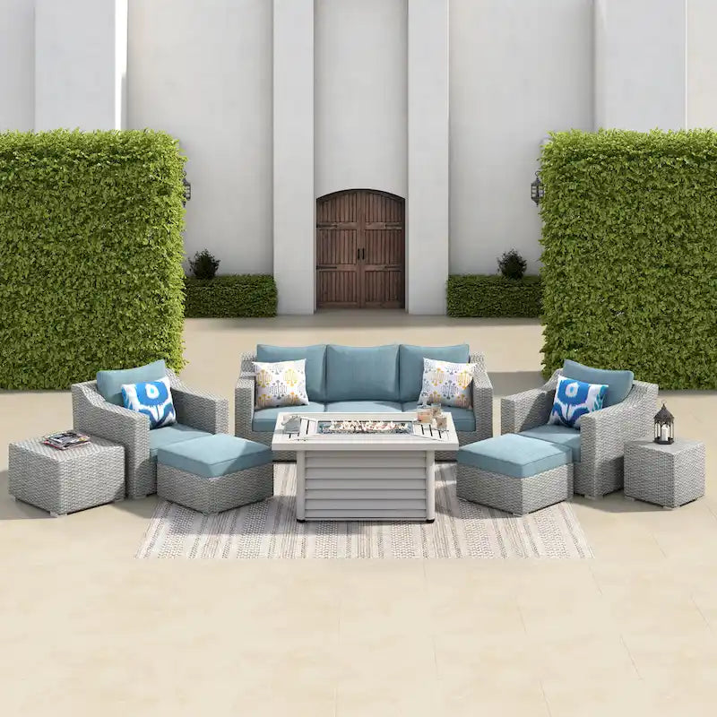 Corvus Martinka 10-pc. Wicker Patio Furniture Set w/ Rectangular Fire Pit