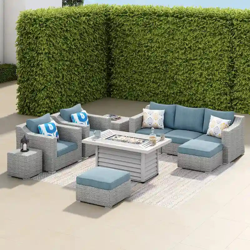 Corvus Martinka 10-pc. Wicker Patio Furniture Set w/ Rectangular Fire Pit
