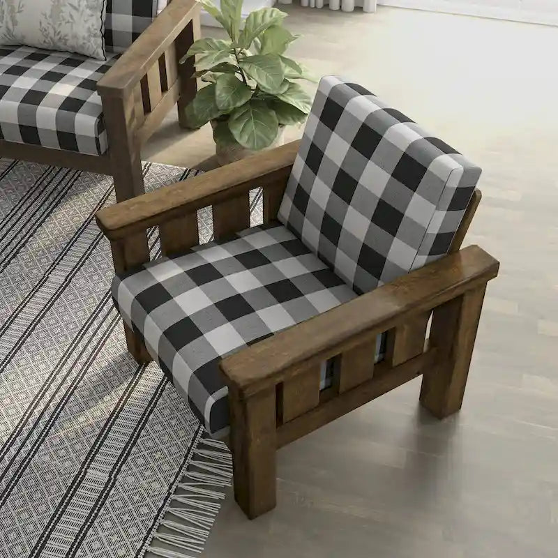 Sedia imbottita Jimo Rustic Oak in tessuto di lino di Furniture of America