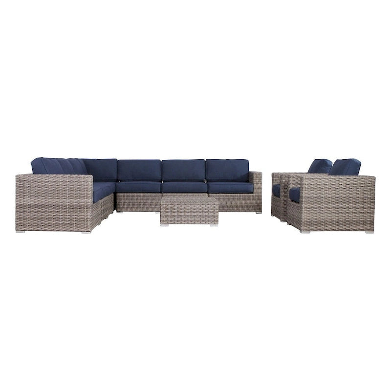LSI Outdoor 10 piece Sunbrella Navyblue Sofa Set With Cushions